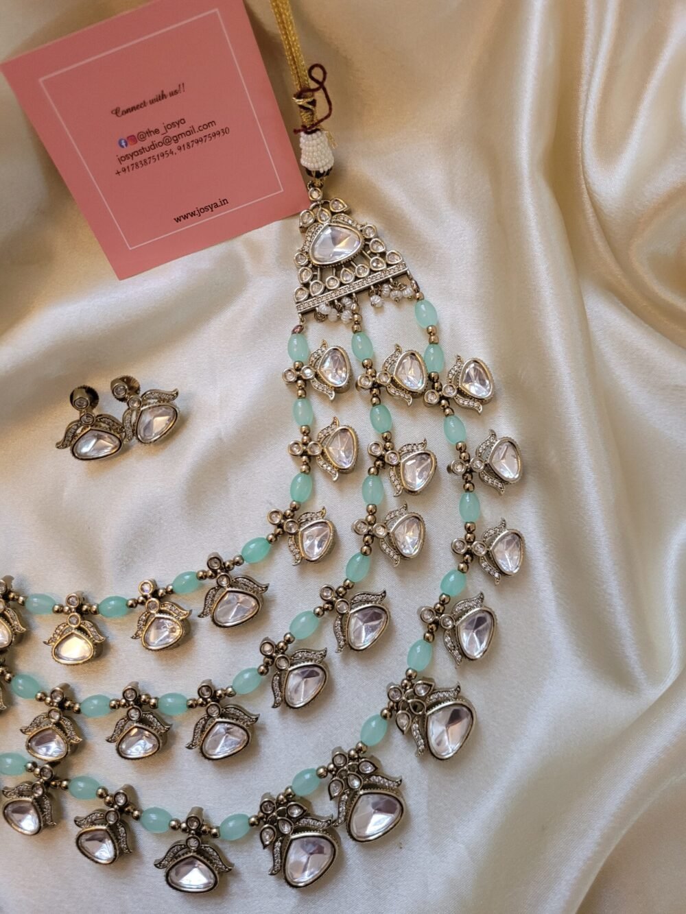 Ojasvi Polki Light Green Necklace Set - Image 6