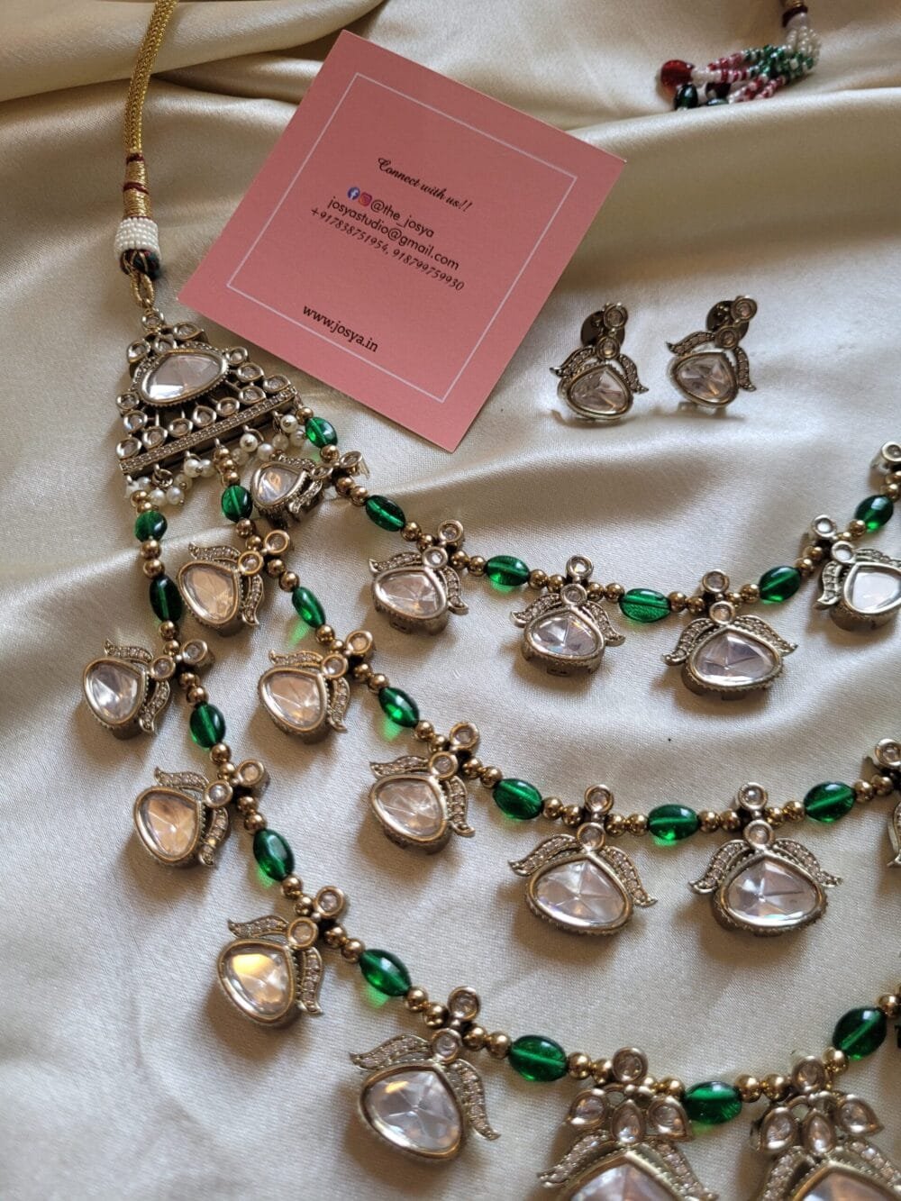 Ojasvi Polki Emerald Necklace Set - Image 6