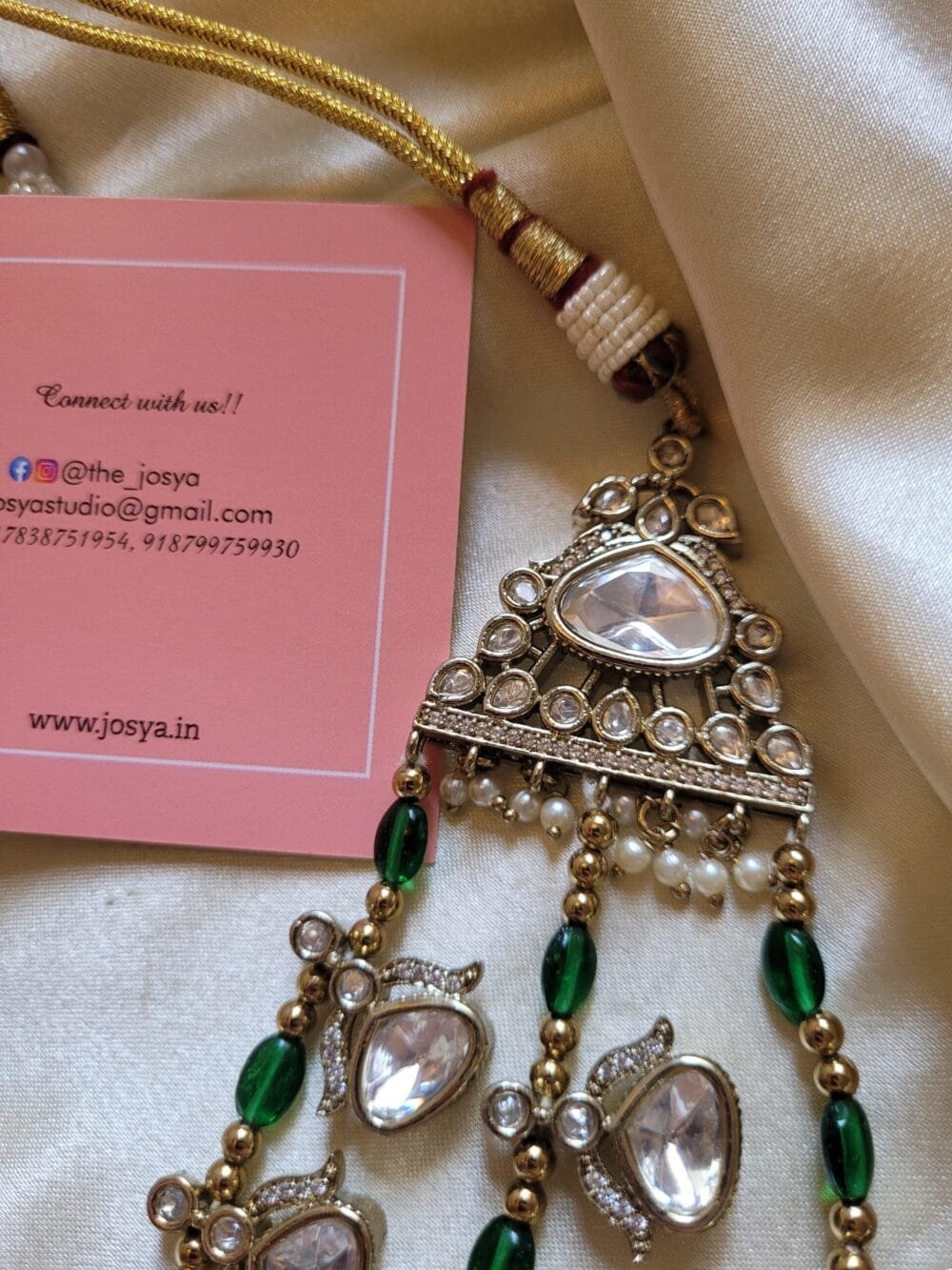 Ojasvi Polki Emerald Necklace Set - Image 7
