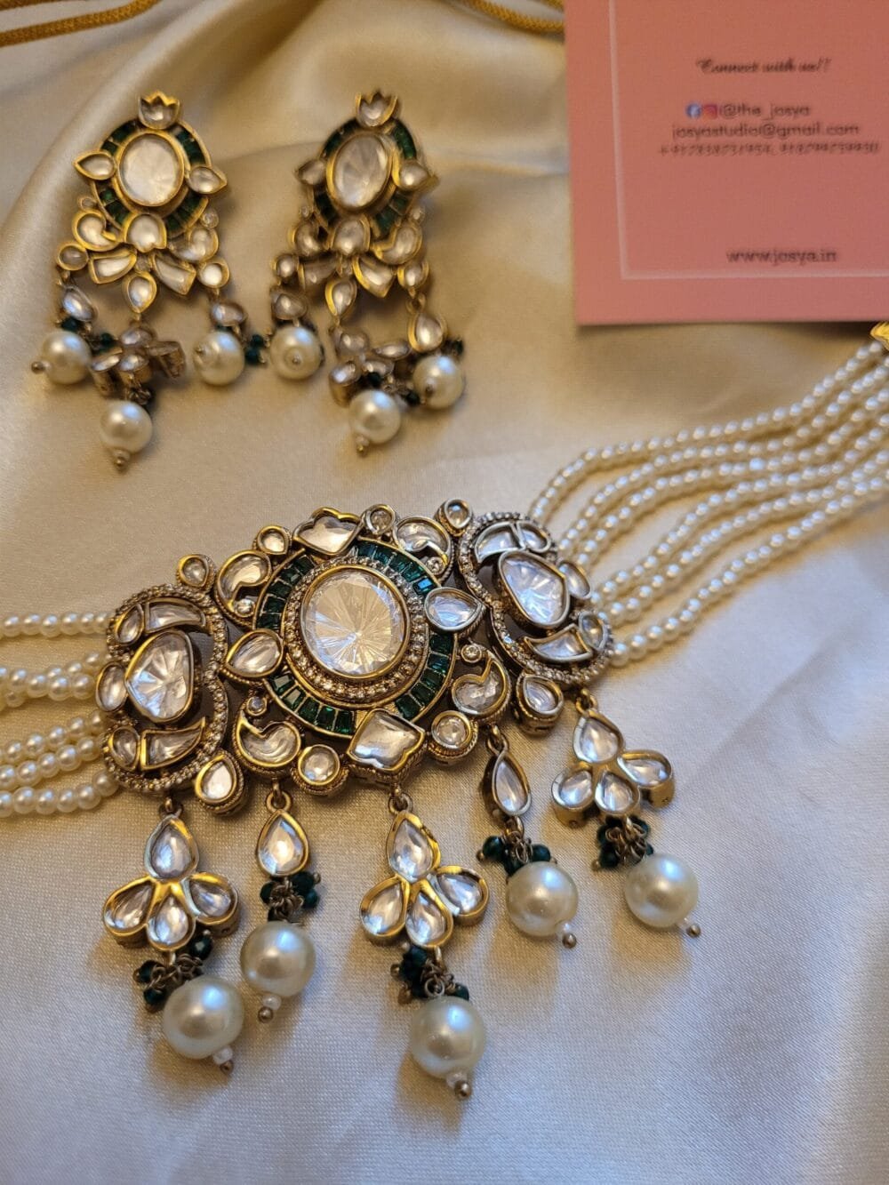 Maanika Polki Choker Set (Green) - Image 4