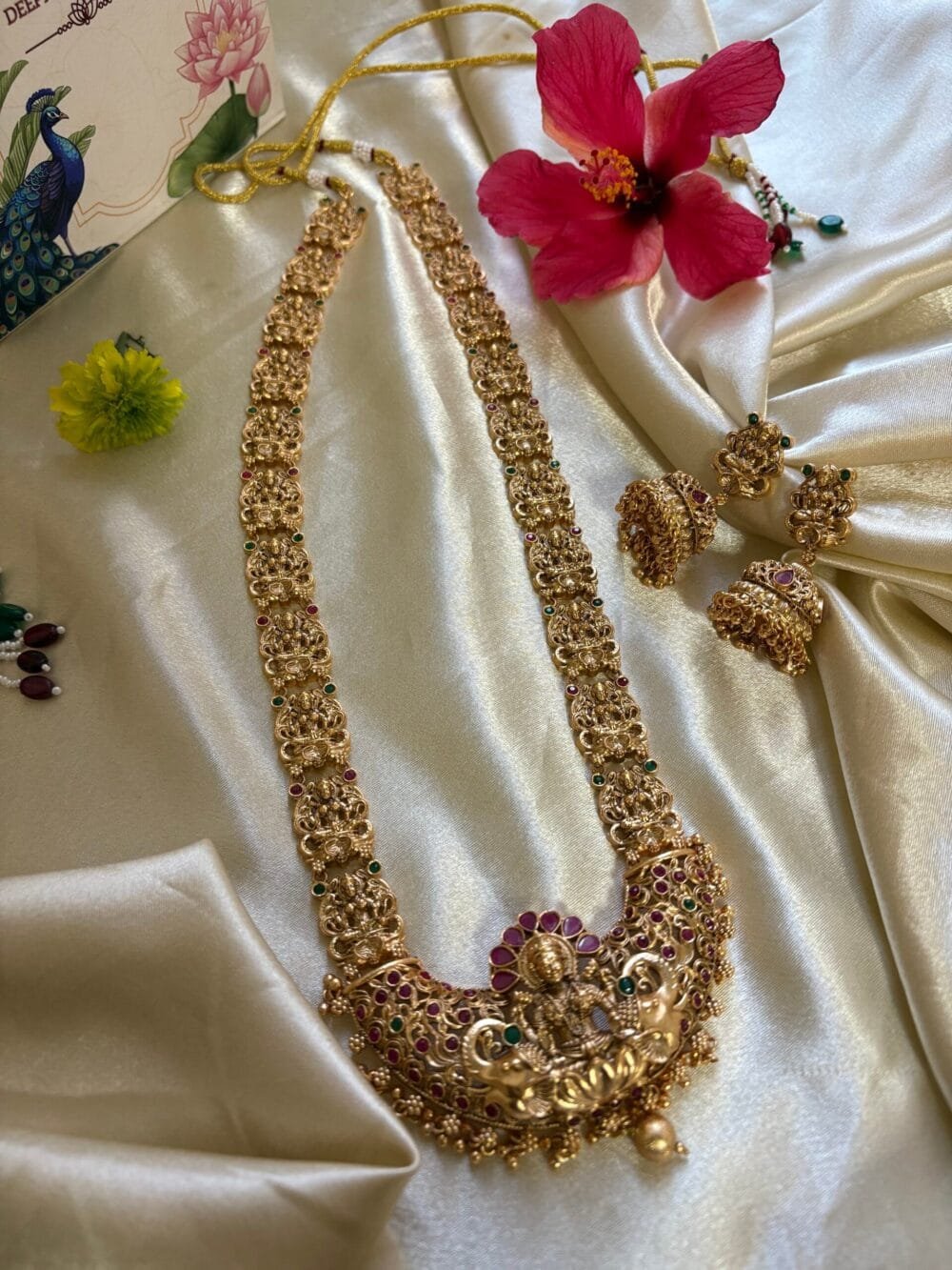 Rukmini Antique Gold Plated Bridal Combo Necklace Set - Image 10