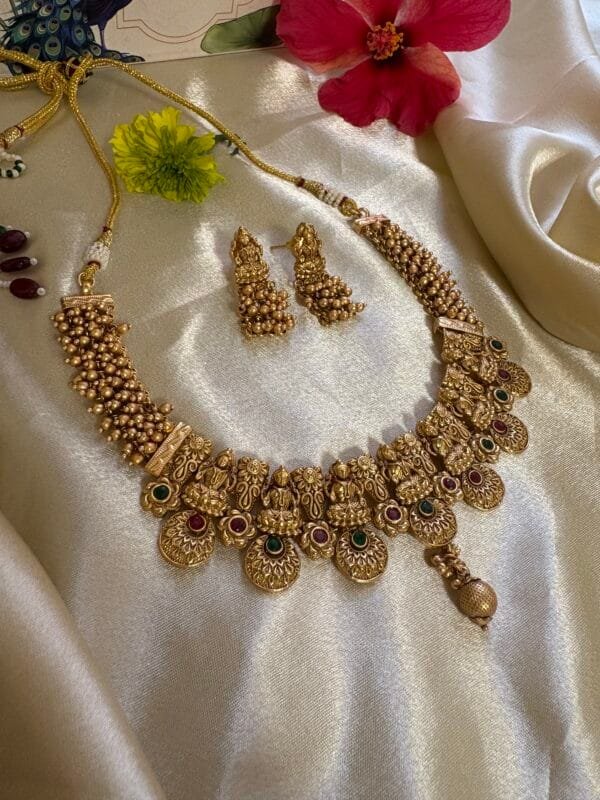 Kalyani Antique Gold Plated Temple Combo Necklace Set - Image 5