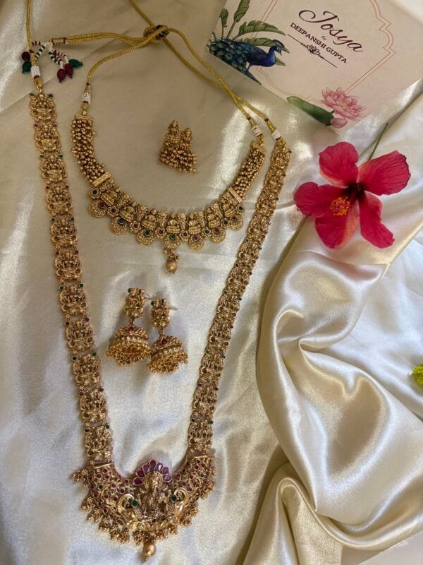 Kalyani Antique Gold Plated Temple Combo Necklace Set