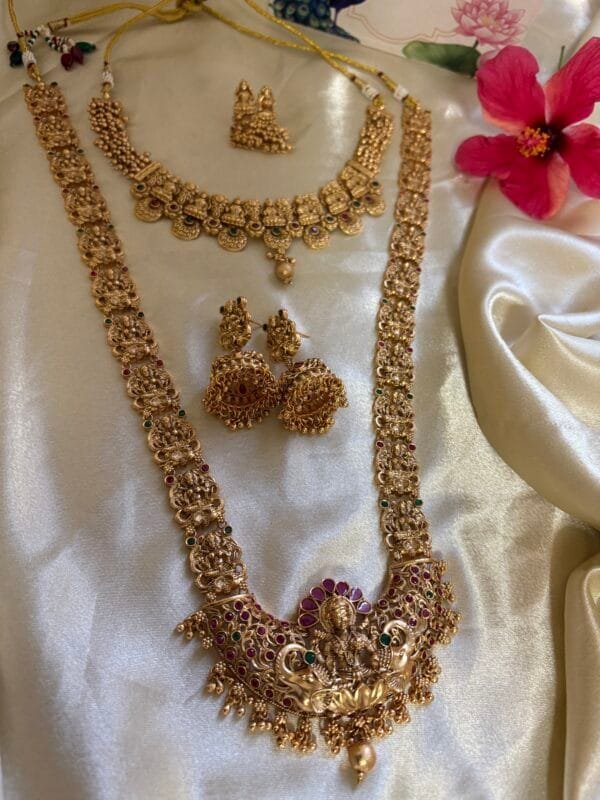 Kalyani Antique Gold Plated Temple Combo Necklace Set - Image 2