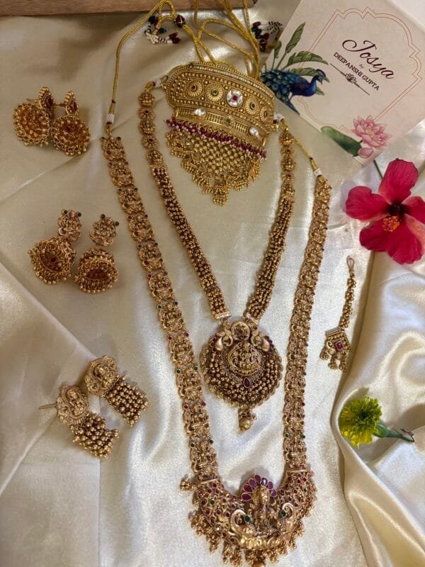 Rukmini Antique Gold Plated Bridal Combo Necklace Set - Image 2