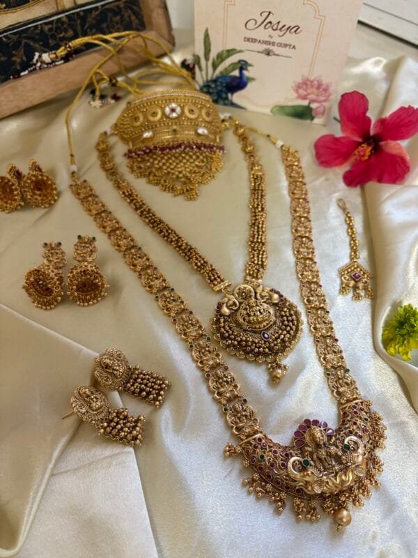 Rukmini Antique Gold Plated Bridal Combo Necklace Set