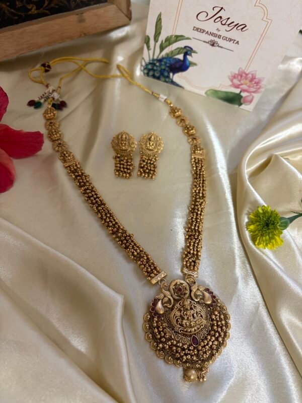 Rukmini Antique Gold Plated Bridal Combo Necklace Set - Image 9