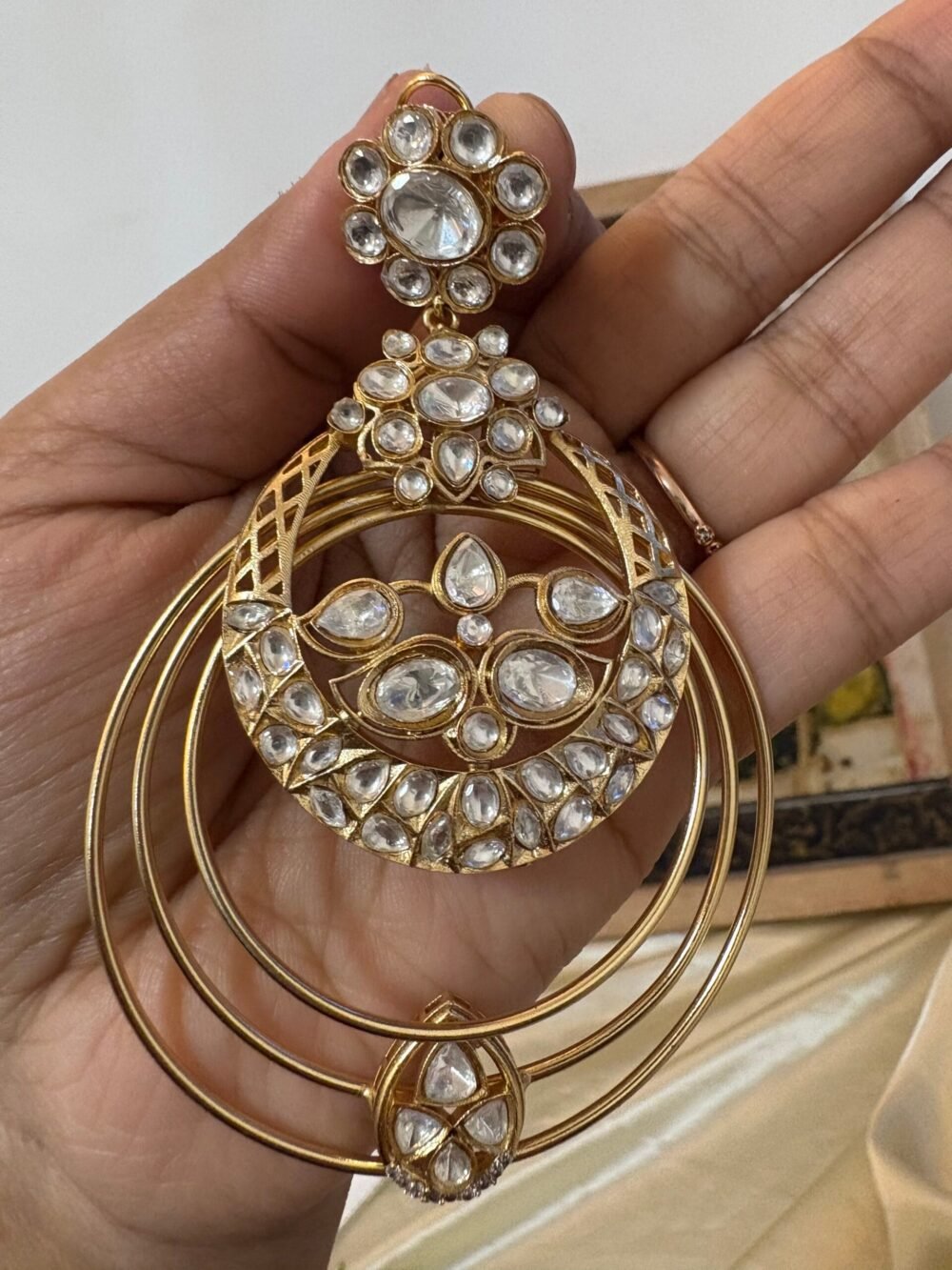 Ayanshi Polki Oversized Chandbali Earrings - Image 5