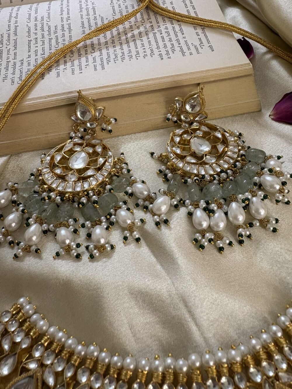 Garima Kundan Necklace set (Mint Green) - Image 6