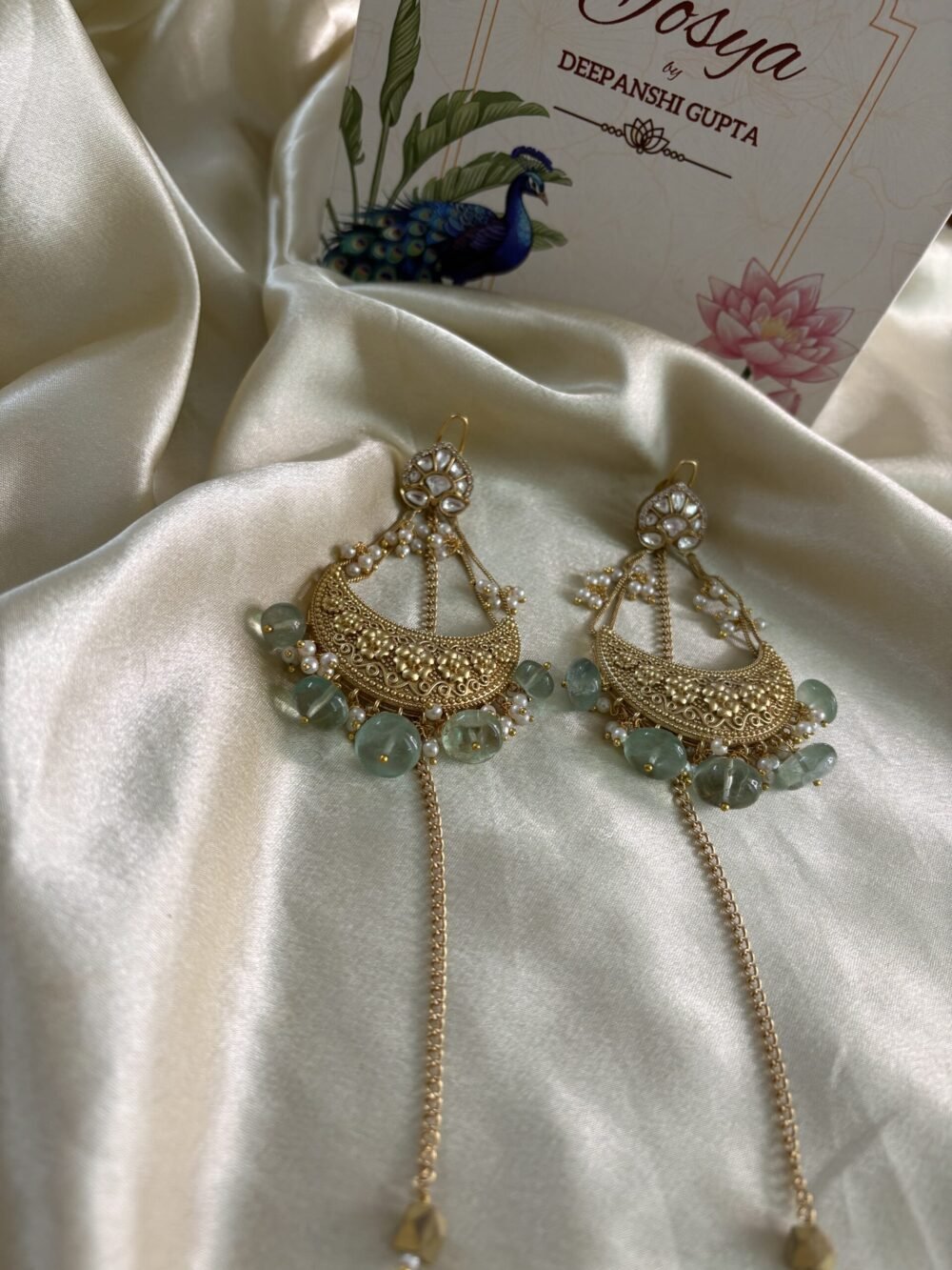 Ishqiya Chandbali Earrings (Mint Green) - Image 7