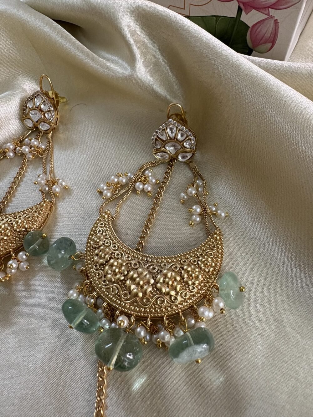 Ishqiya Chandbali Earrings (Mint Green) - Image 2