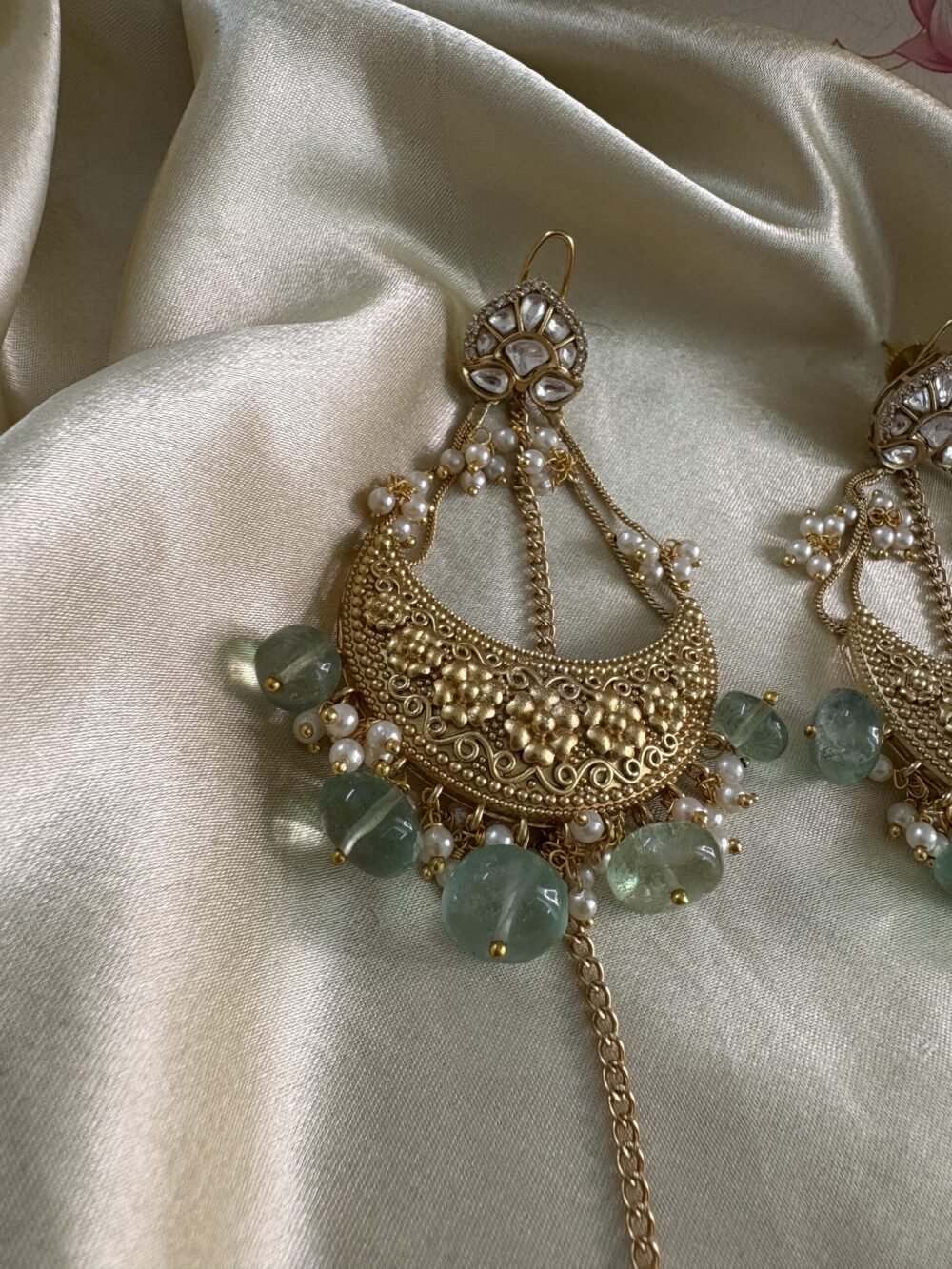 Ishqiya Chandbali Earrings (Mint Green) - Image 6