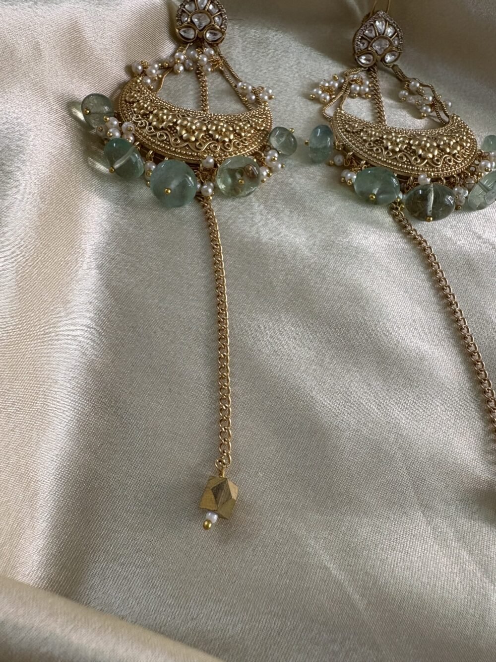 Ishqiya Chandbali Earrings (Mint Green) - Image 5