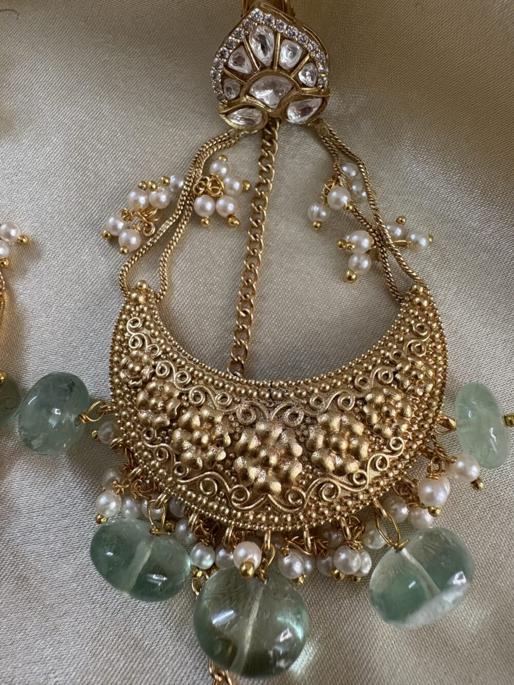 Ishqiya Chandbali Earrings (Mint Green) - Image 3