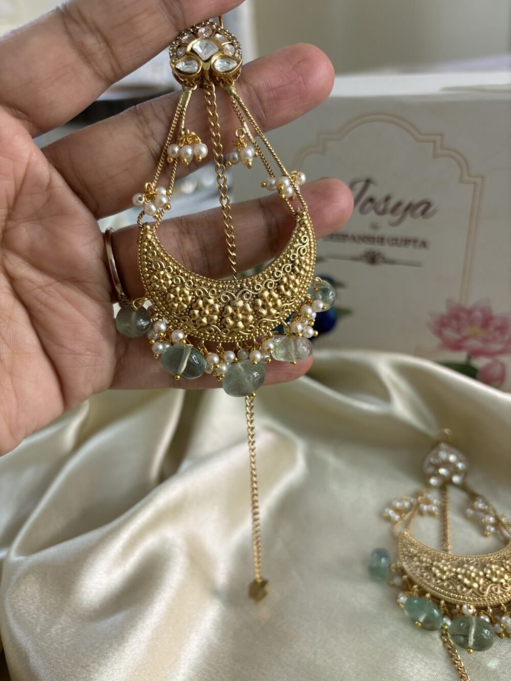 Ishqiya Chandbali Earrings (Mint Green) - Image 4