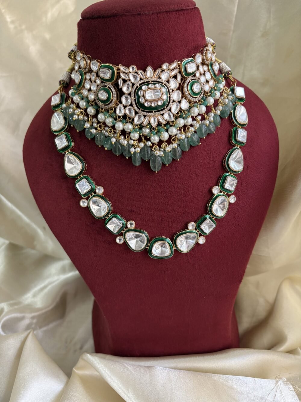 Omisha  Polki Bridal Combo Necklace Set - Image 6