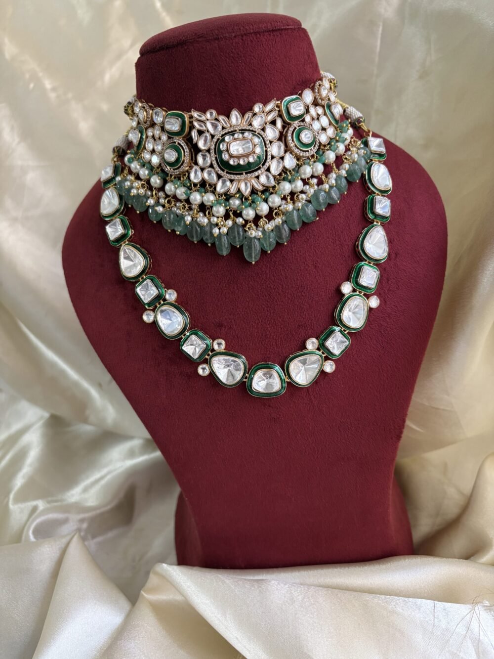 Omisha  Polki Bridal Combo Necklace Set - Image 4