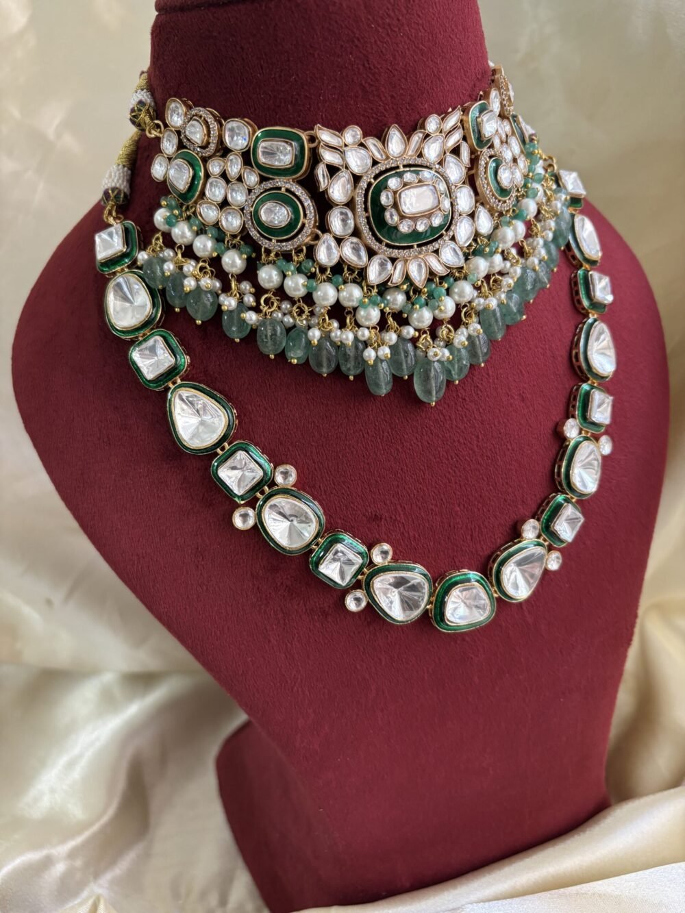 Omisha  Polki Bridal Combo Necklace Set - Image 5