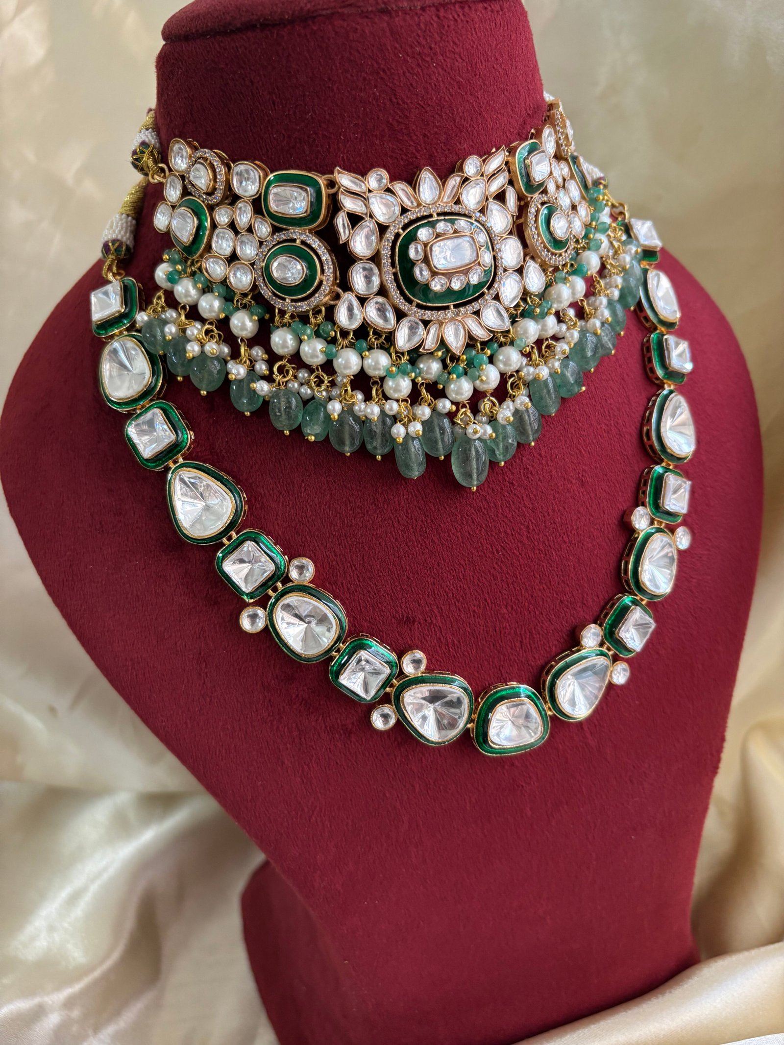 Omisha  Polki Bridal Combo Necklace Set