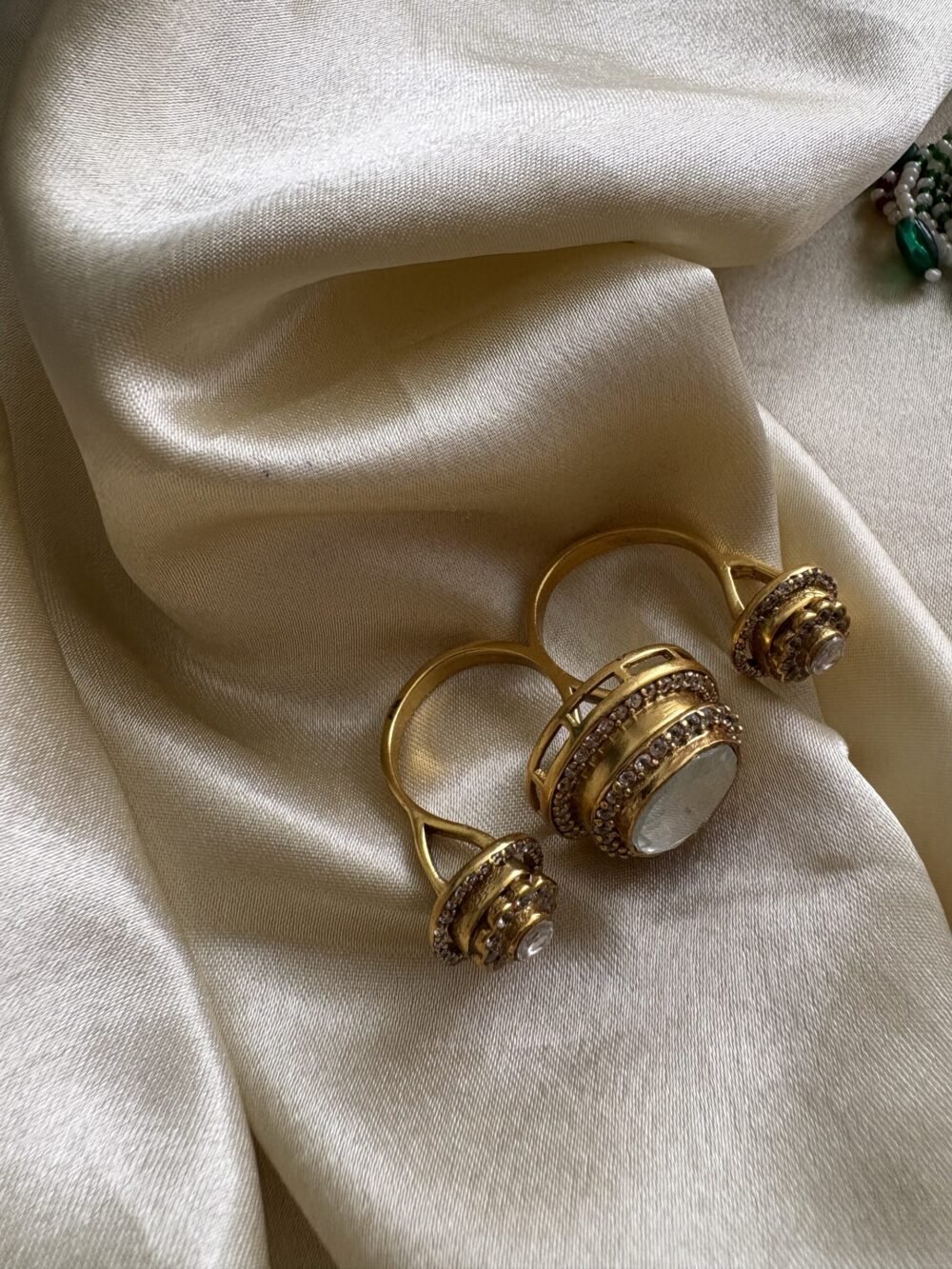 Jaseena Polki Double Finger Ring - Image 2