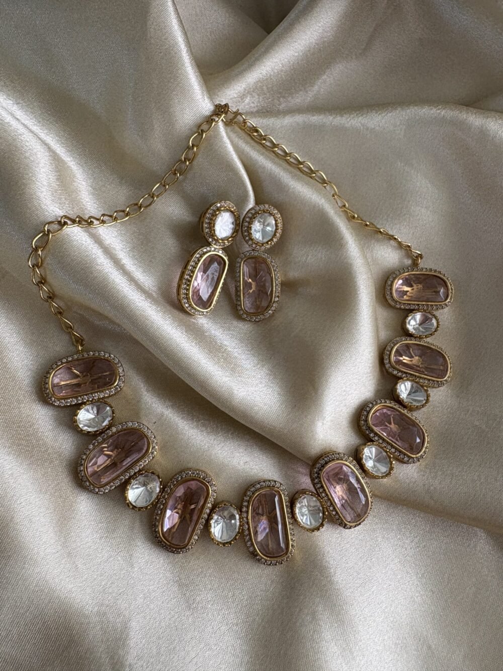 Amara Polki Necklace set (Pink)