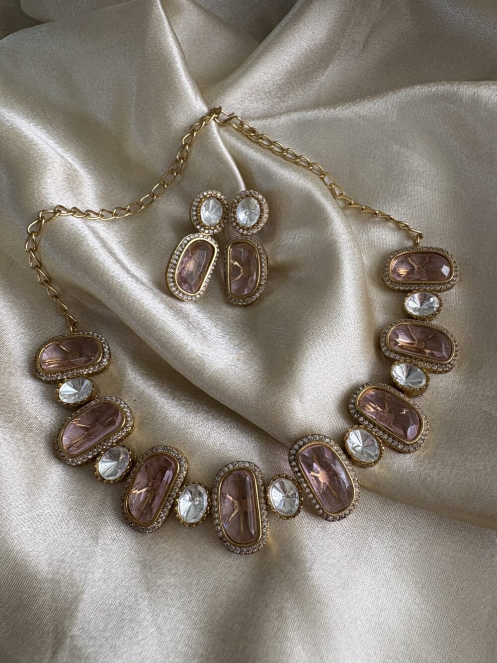 Amara Polki Necklace set (Pink) - Image 5