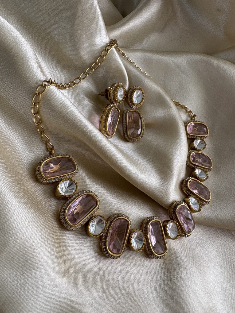 Amara Polki Necklace set (Pink) - Image 2