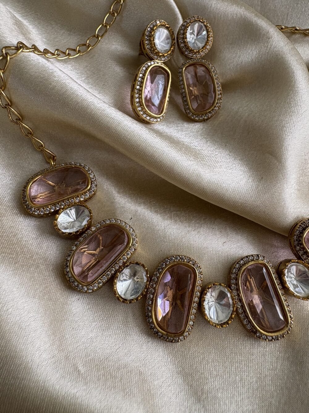 Amara Polki Necklace set (Pink) - Image 3