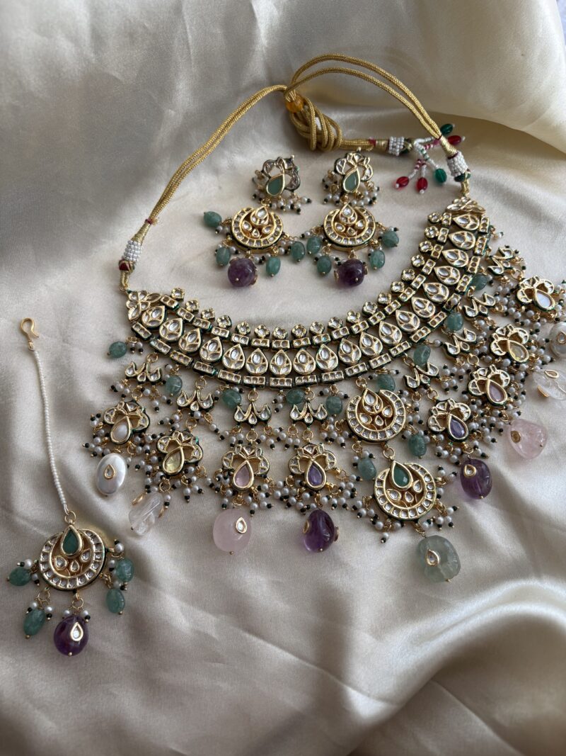 Ambika Kundan Navratan Bridal Necklace Set - Image 12
