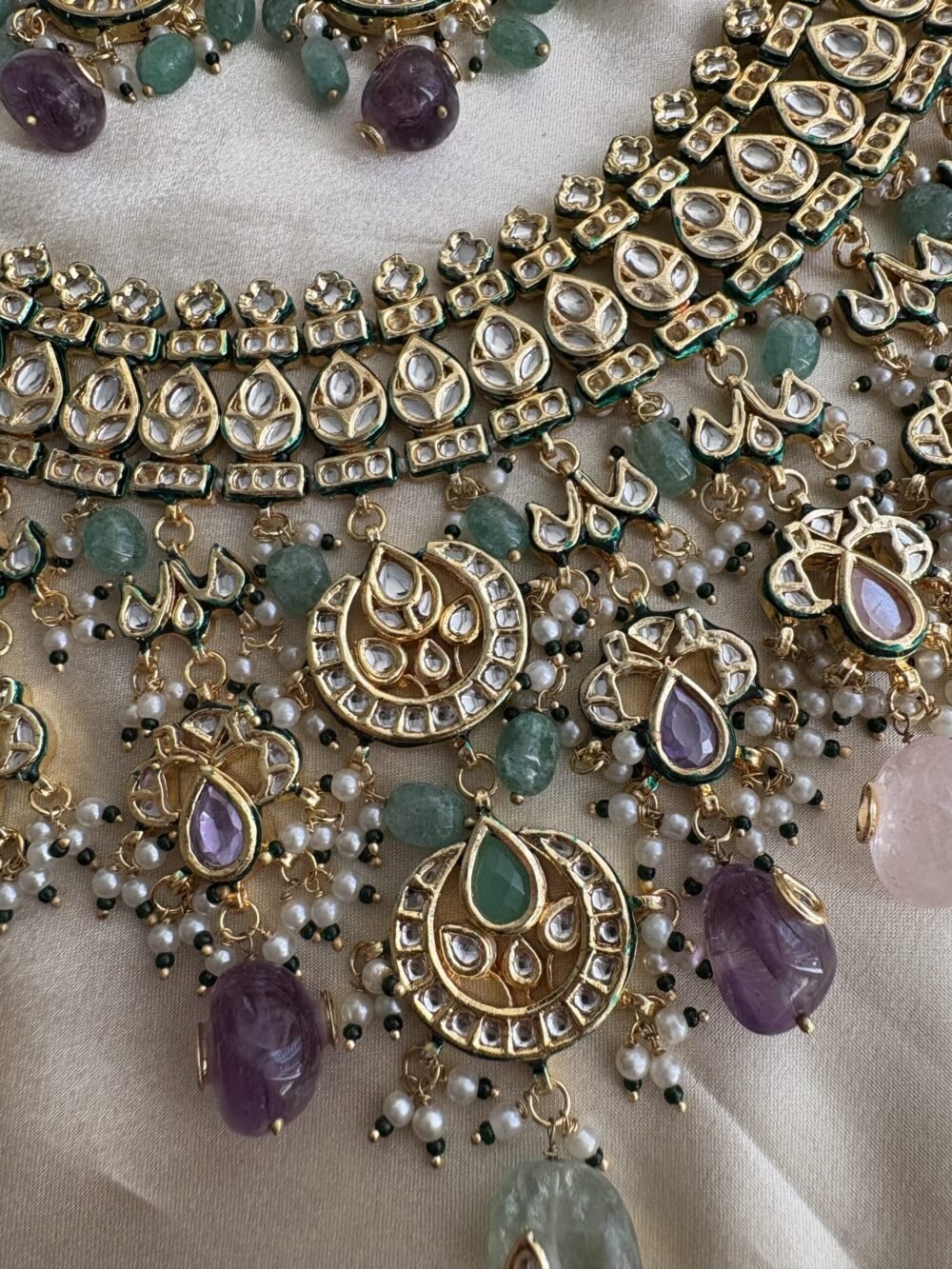Ambika Kundan Navratan Bridal Necklace Set - Image 5