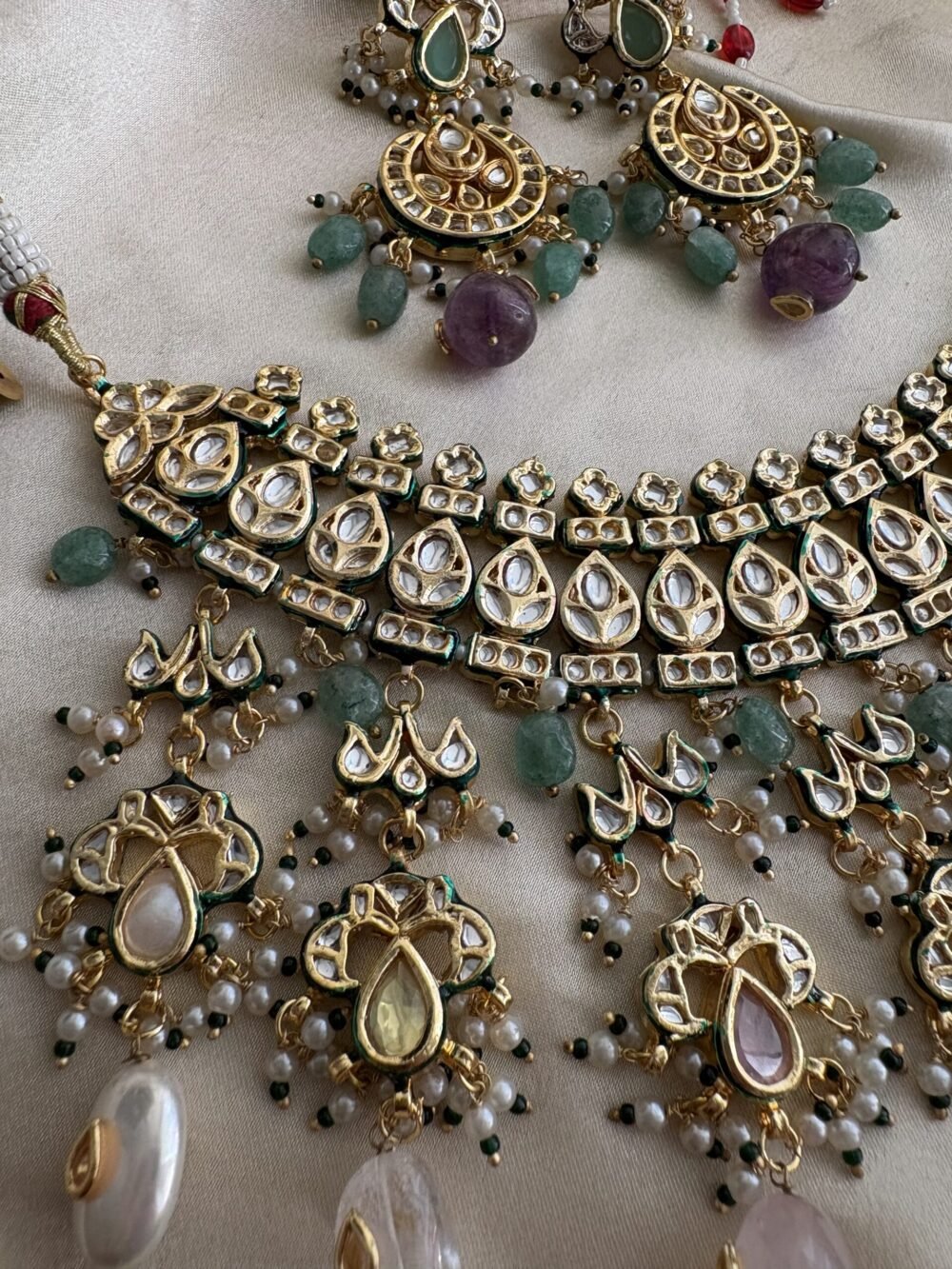 Ambika Kundan Navratan Bridal Necklace Set - Image 7