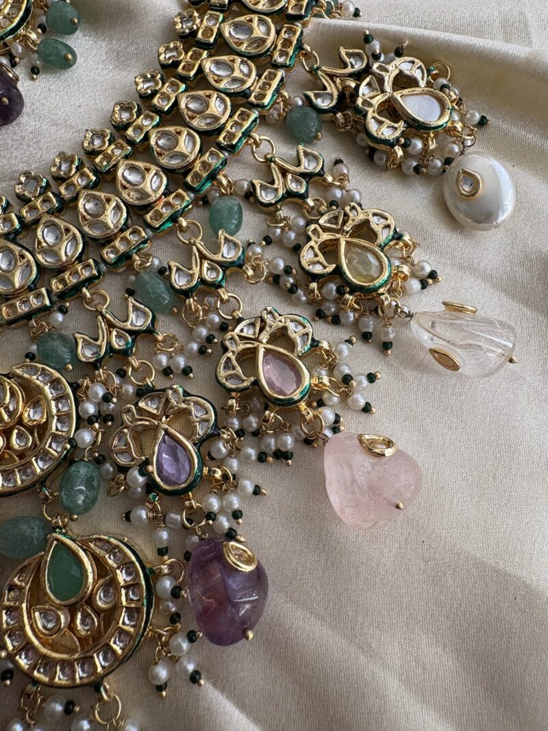 Ambika Kundan Navratan Bridal Necklace Set - Image 5