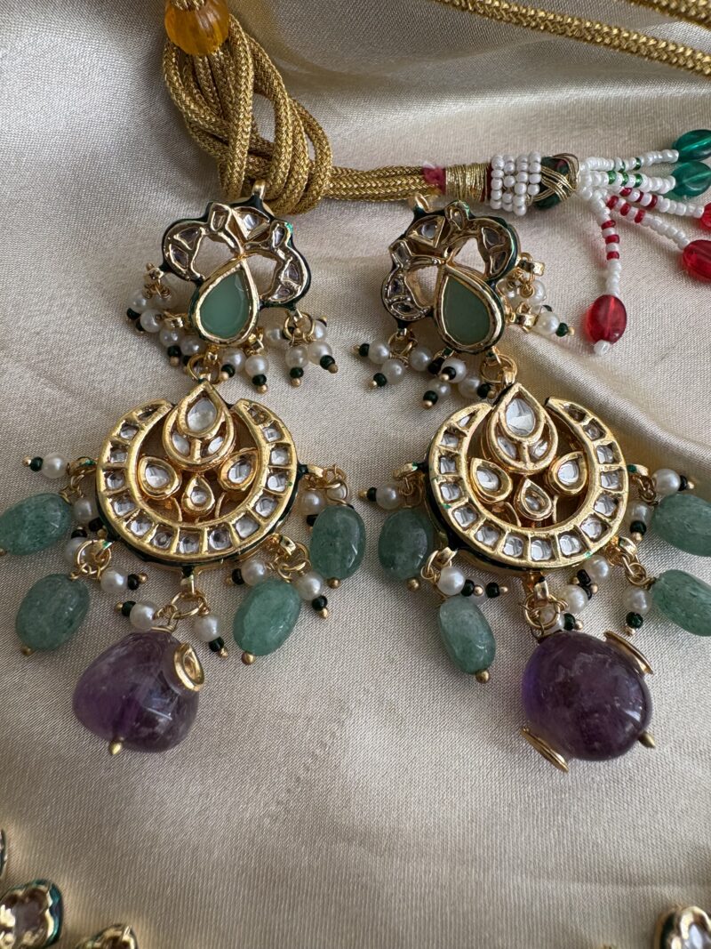 Ambika Kundan Navratan Bridal Necklace Set - Image 6