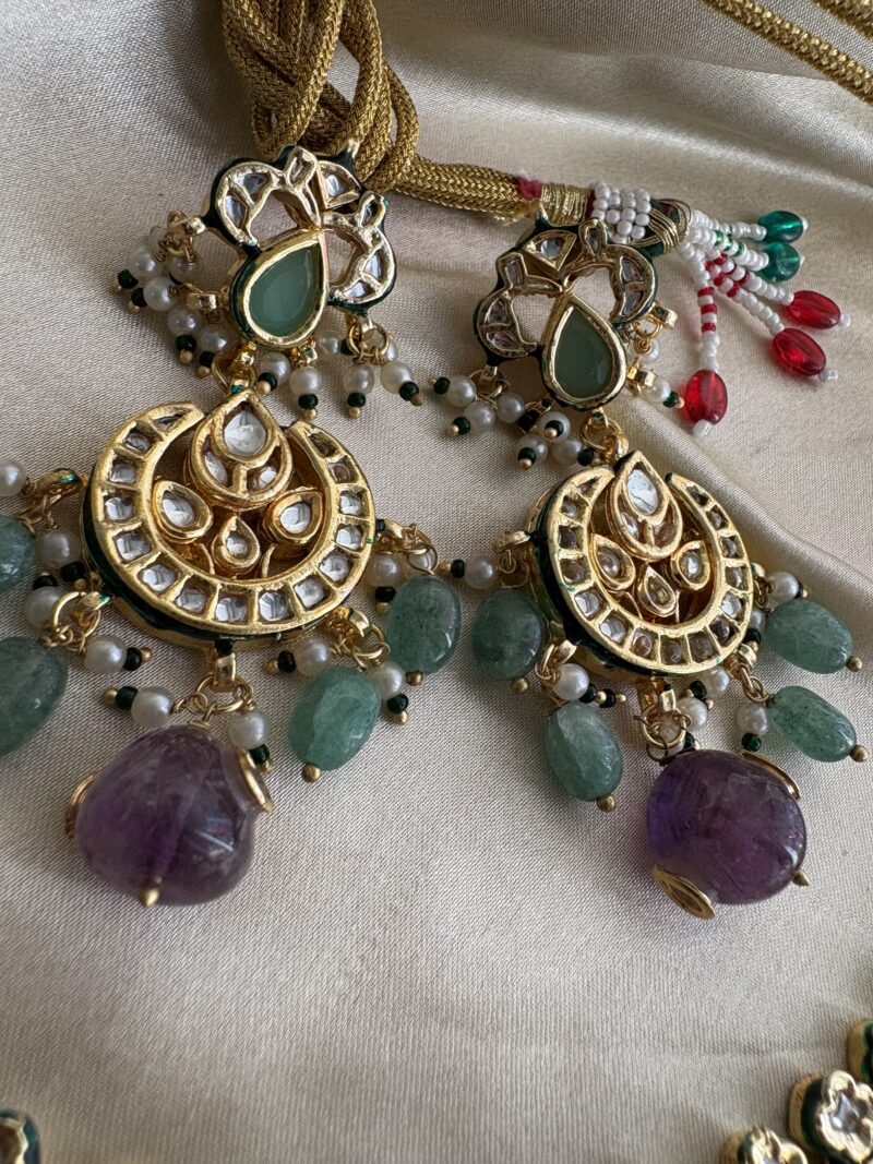 Ambika Kundan Navratan Bridal Necklace Set - Image 7
