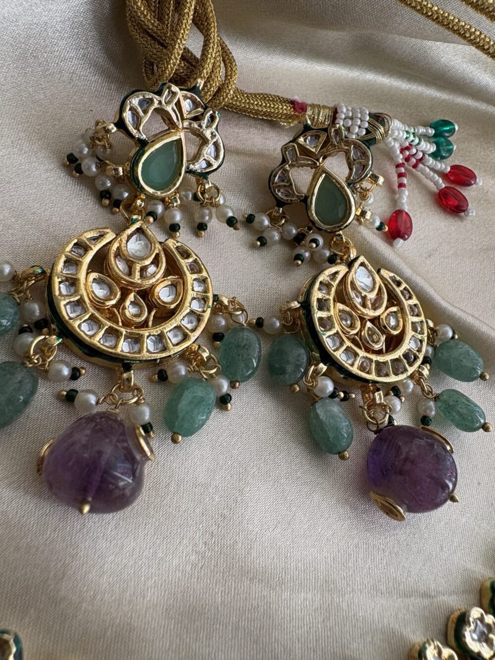 Ambika Kundan Navratan Bridal Necklace Set - Image 10