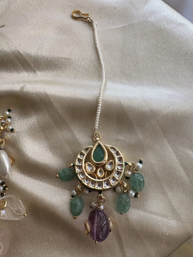 Ambika Kundan Navratan Bridal Necklace Set - Image 8
