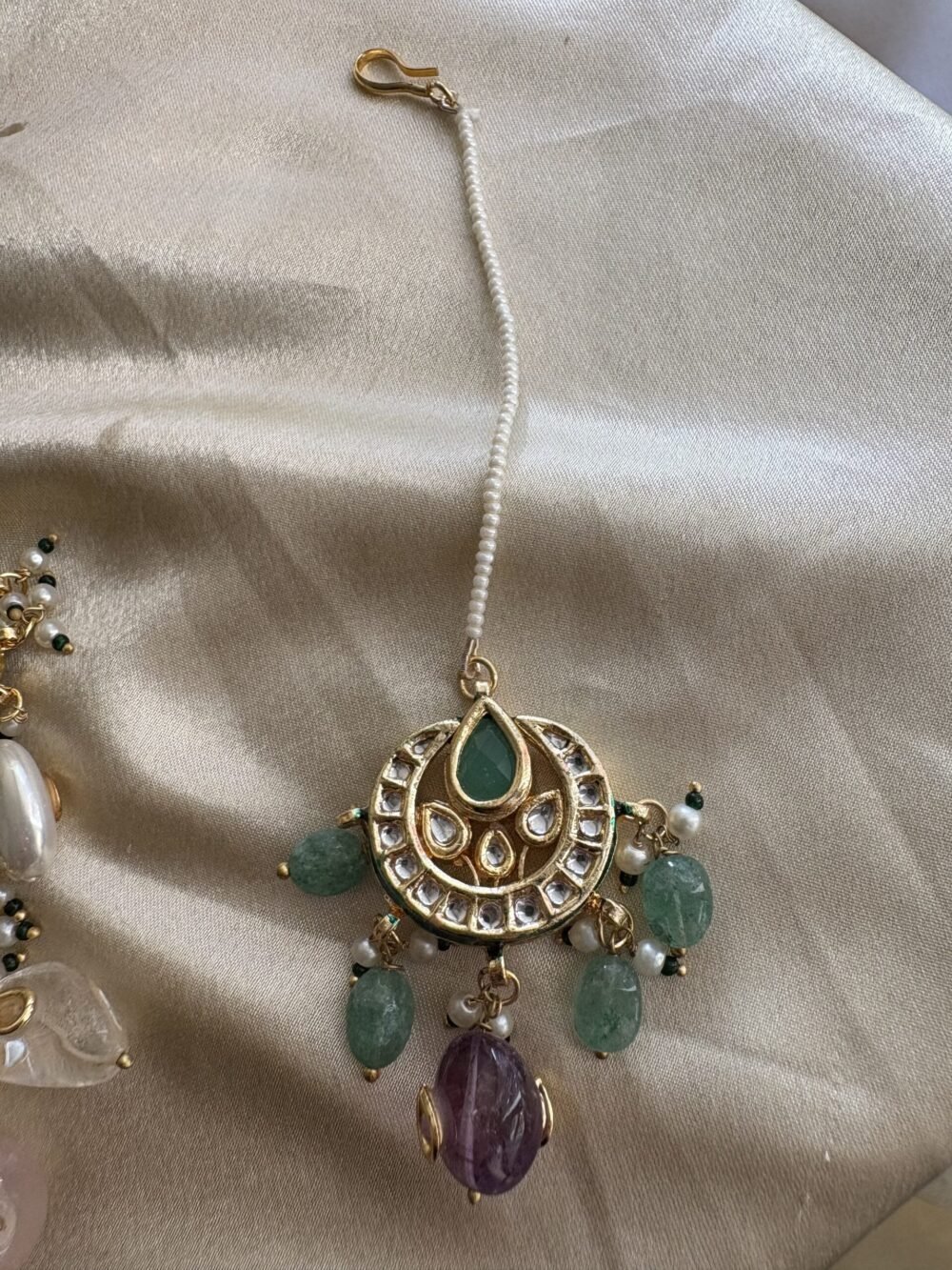 Ambika Kundan Navratan Bridal Necklace Set - Image 11