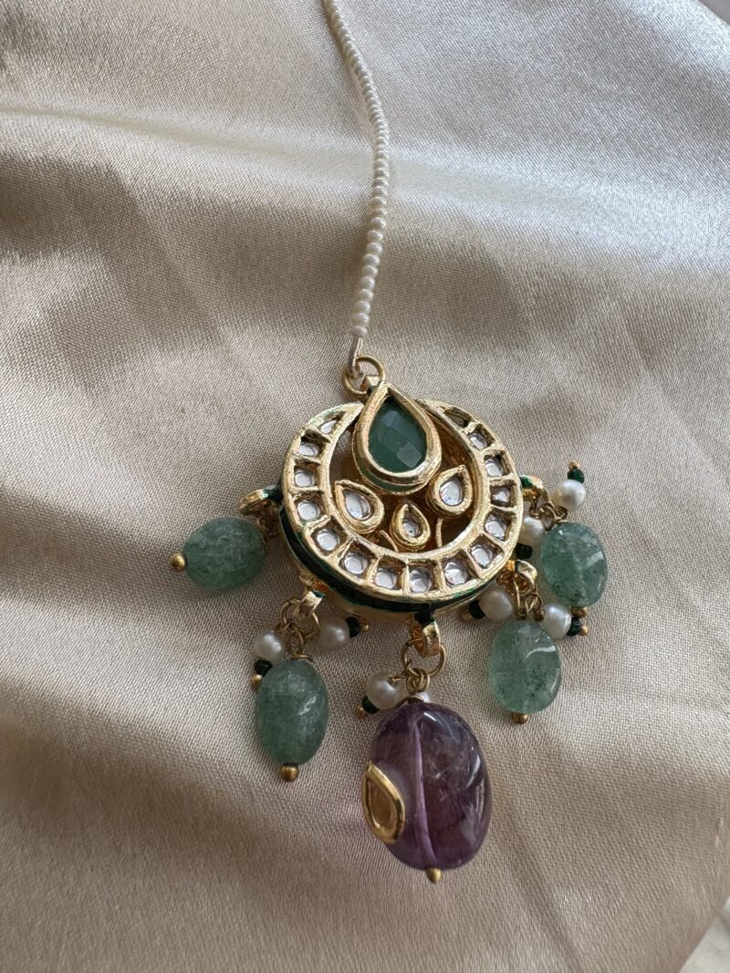 Ambika Kundan Navratan Bridal Necklace Set - Image 9