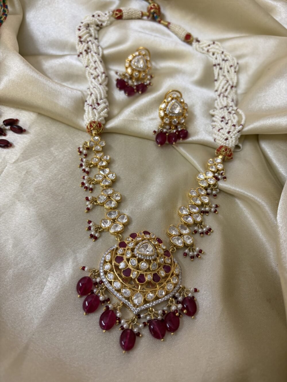 Hanshika Polki Necklace Set 92.5 Silver - Image 3