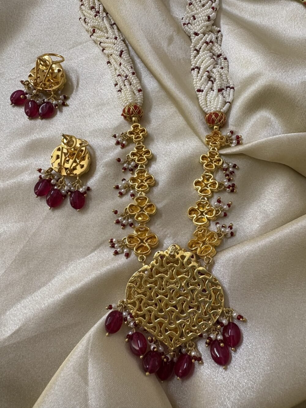 Hanshika Polki Necklace Set 92.5 Silver - Image 9