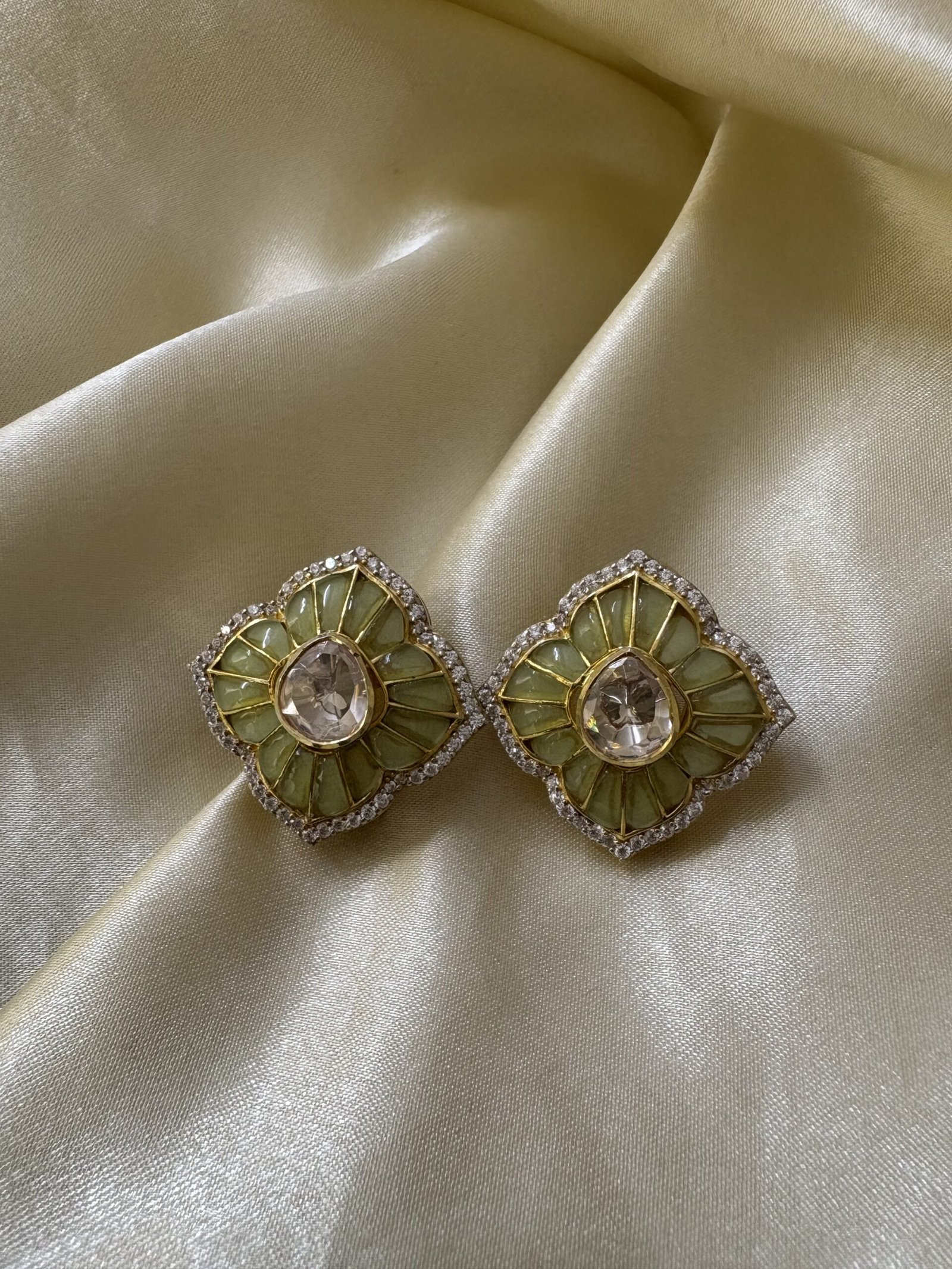 Hena Moissanite Polki Stud Earrings 92.5 Silver