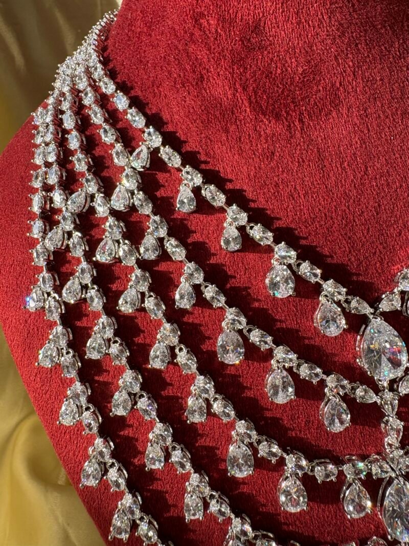 Charming Diamond Bridal Layered Necklace Set (White) - Image 4