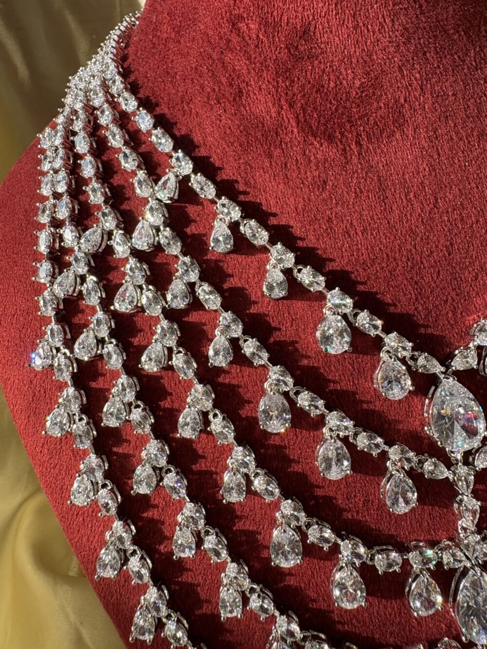 Charming Diamond Bridal Layered Necklace Set (White) - Image 4