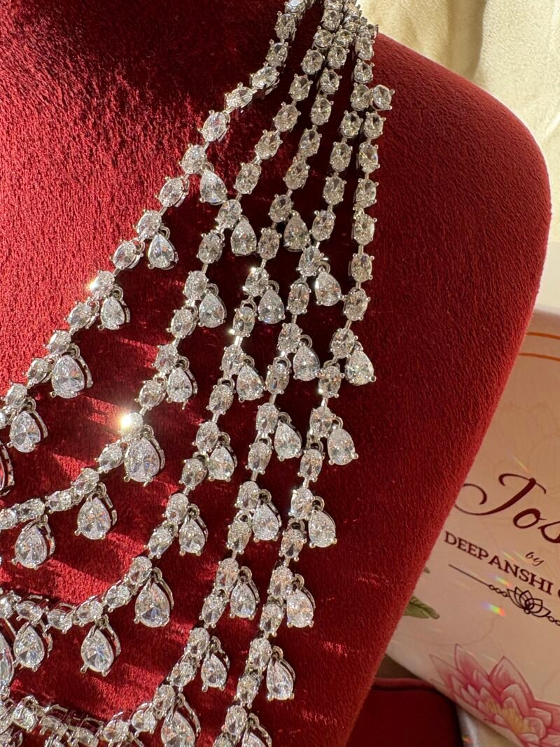Charming Diamond Bridal Layered Necklace Set (White) - Image 6