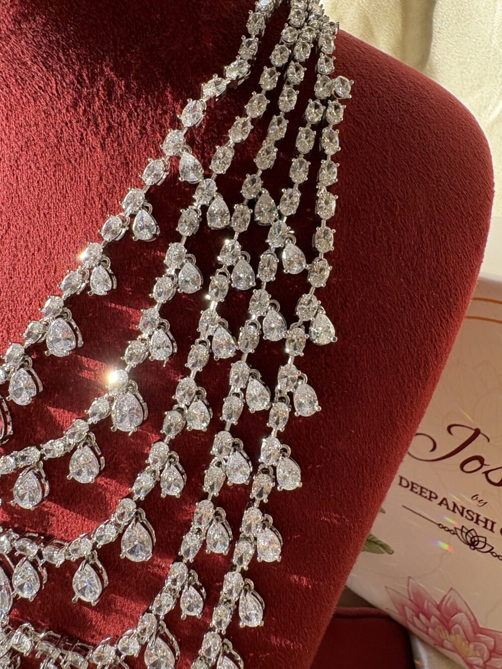 Charming Diamond Bridal Layered Necklace Set (White) - Image 6