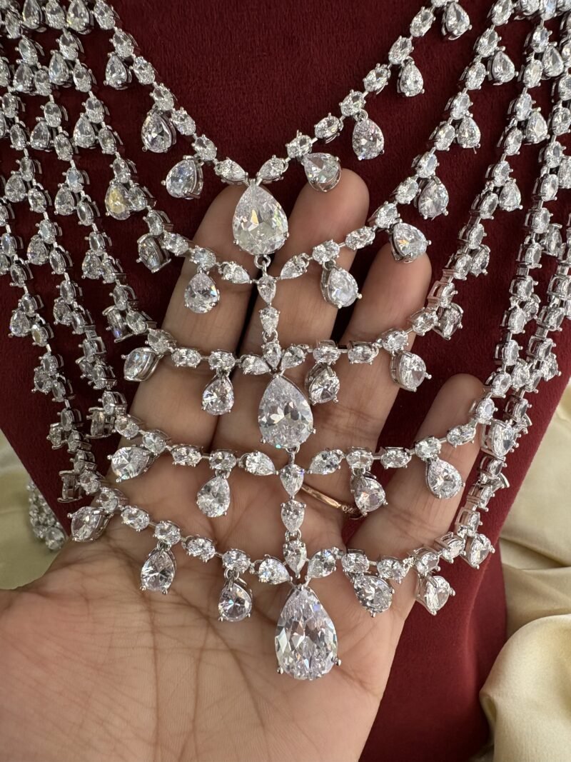 Charming Diamond Bridal Layered Necklace Set (White) - Image 3