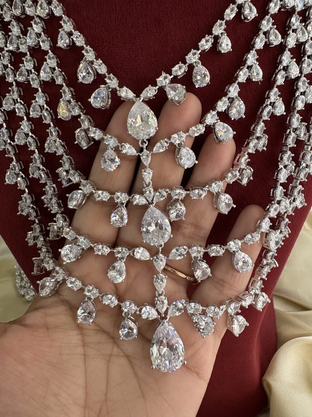 Charming Diamond Bridal Layered Necklace Set (White) - Image 3
