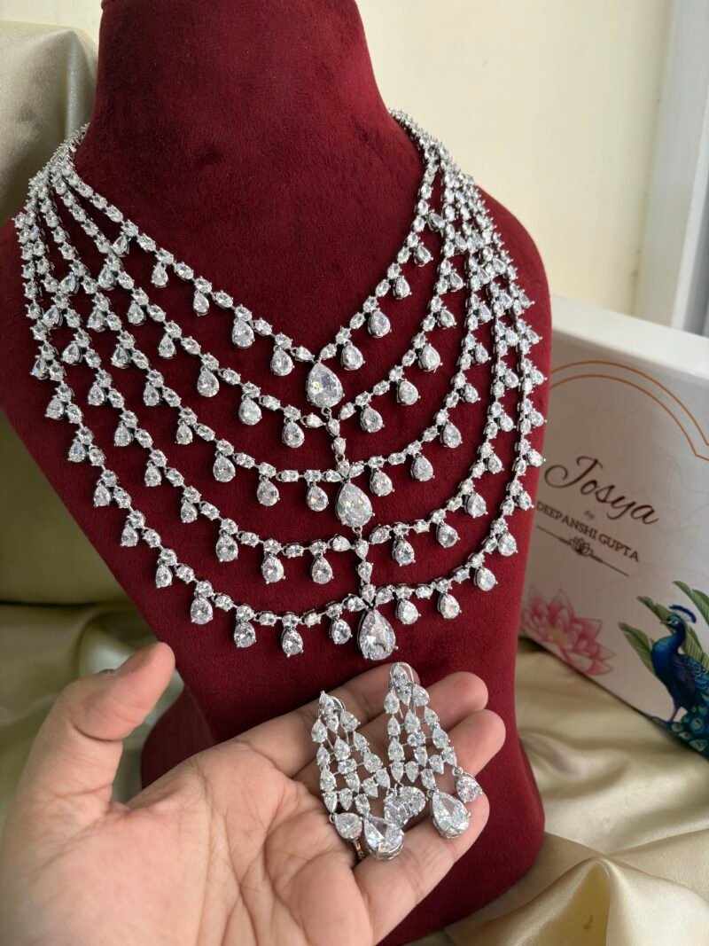 Charming Diamond Bridal Layered Necklace Set (White)