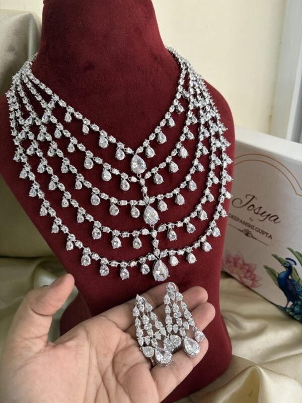 Charming Diamond Bridal Layered Necklace Set (White)