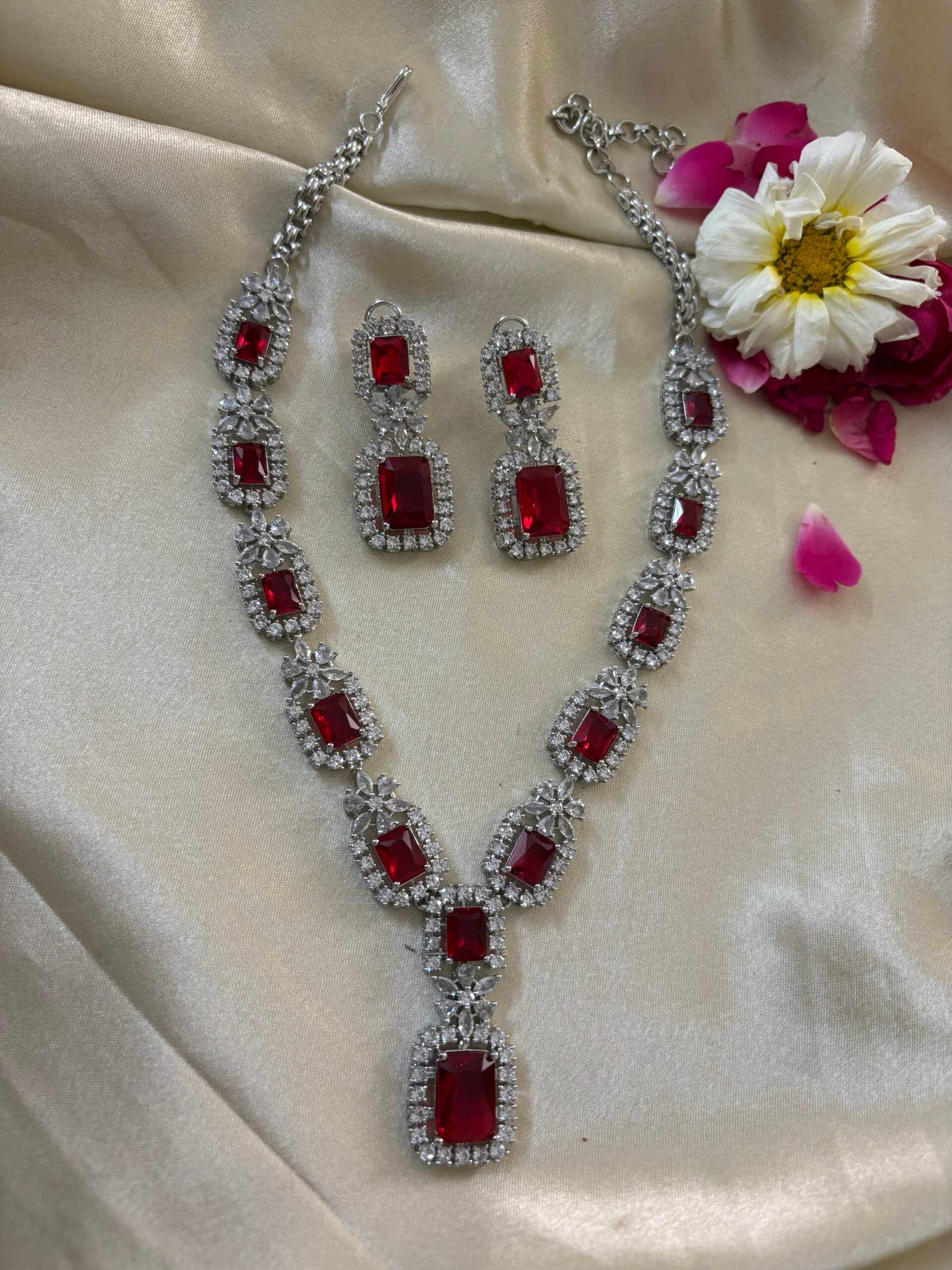 Rubyrose Diamond Pendant Necklace Set